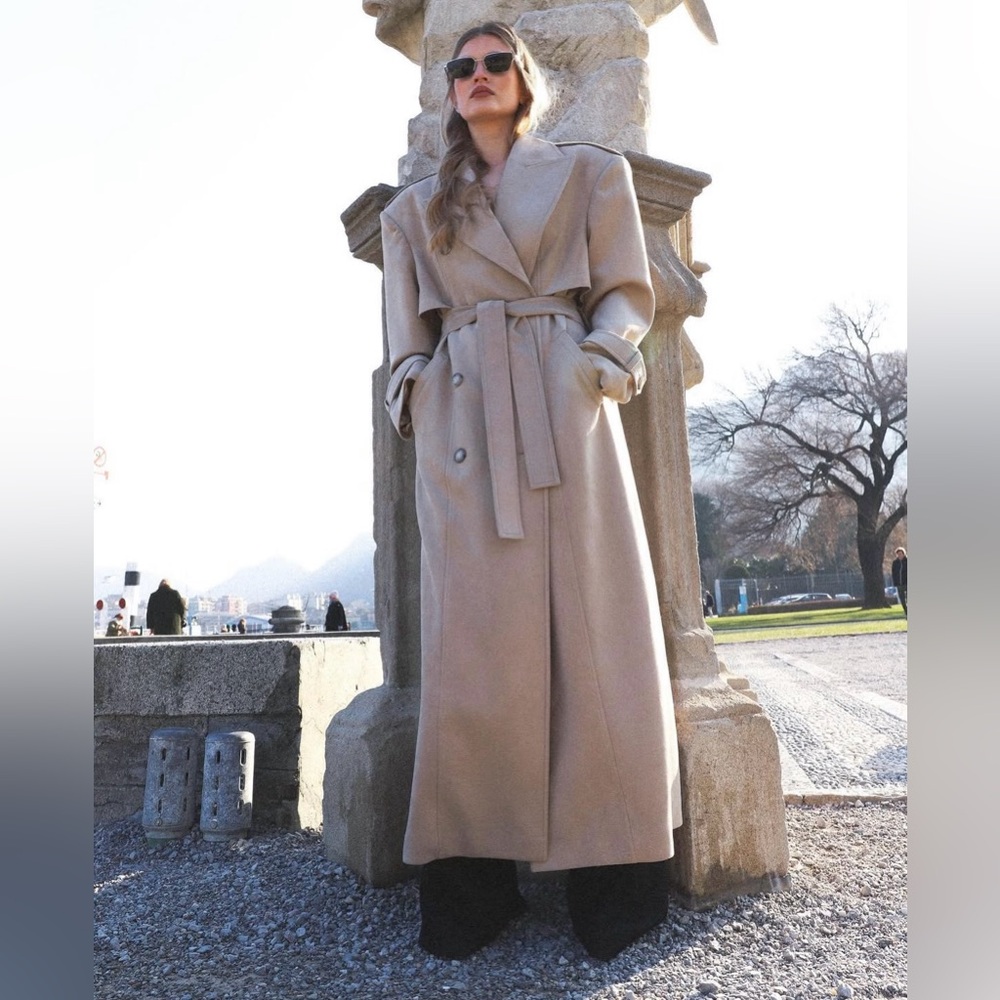 Bazhane suede bold shoulder trench coat XS S